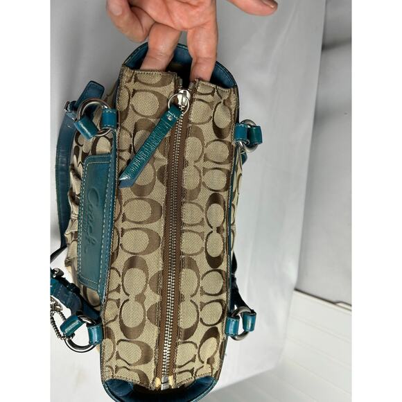 Coach Signature Pleated East West Gallery Shoulder Bag, Green and Tan - Picture 11 of 16